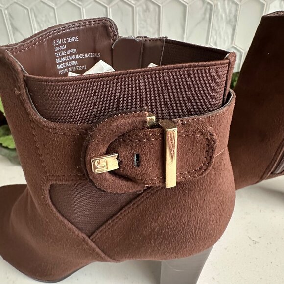 Brown Suede Block Heel Ankle Boots Size 8.5M With Buckle & Zipper - Picture 7 of 7